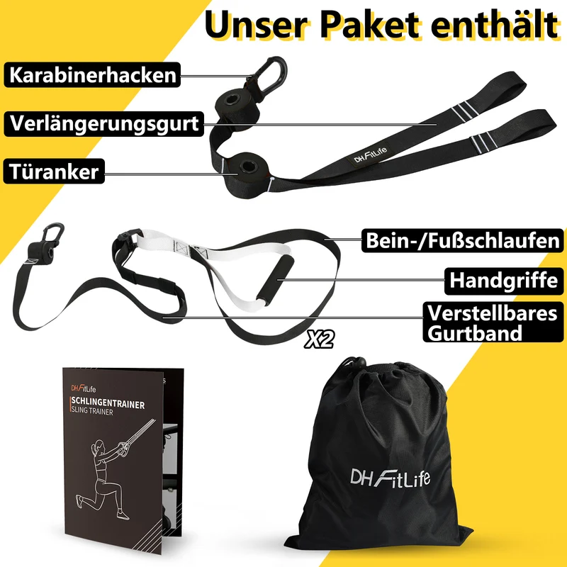 DH-FitLife Schlingentrainer, Sling Trainer Set für Krafttraining und Ganzkörpertraining
