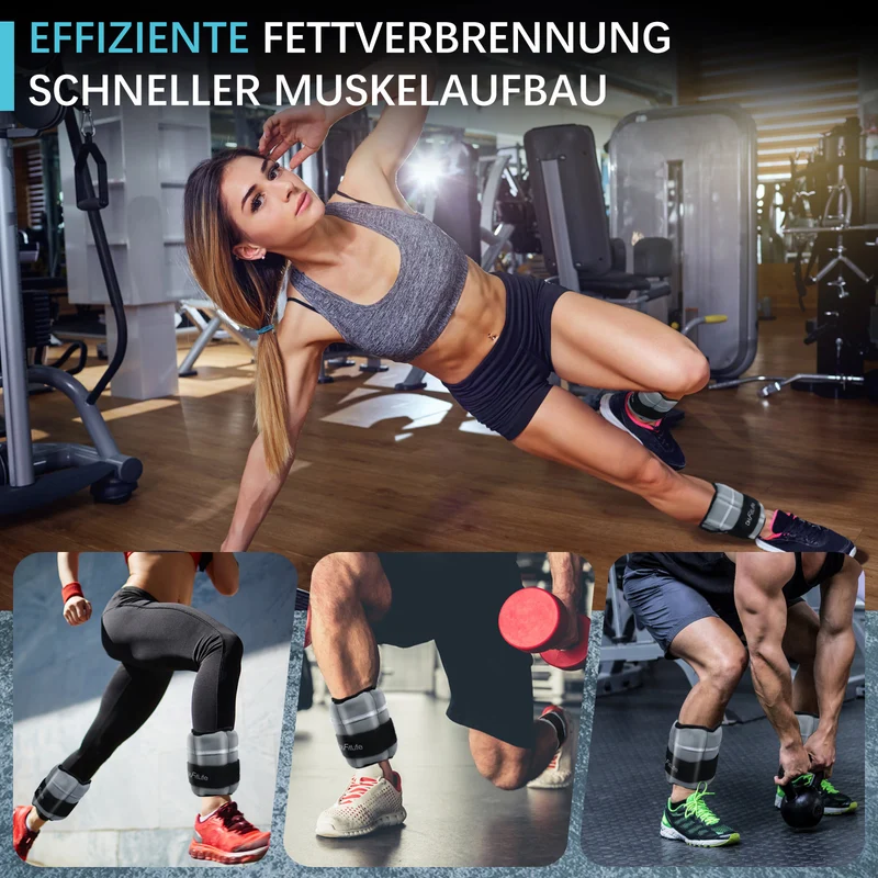 DH FitLife 2×2,5 kg Gewichtsmanschetten Fuß, 5 Gewichte für Beine