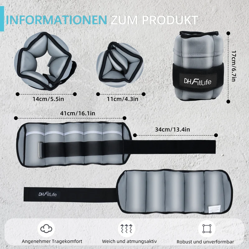 DH FitLife 2×2,5 kg Gewichtsmanschetten Fuß, 5 Gewichte für Beine