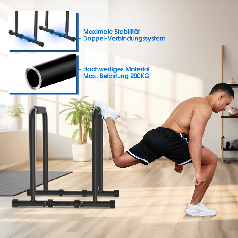 DH FitLife Dip Barren verstellbar 80–100cm, mit 2 Verbindungsstangen, 500kg