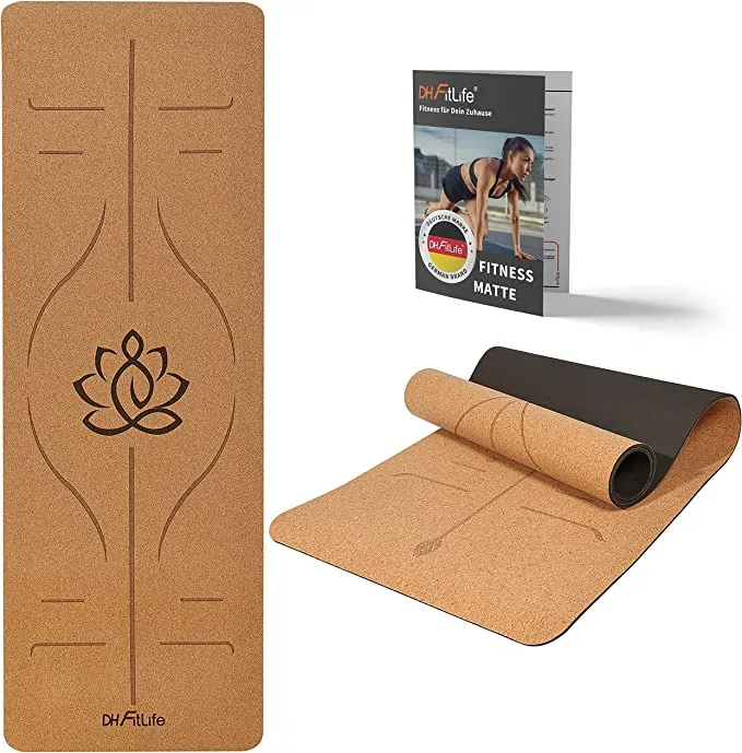 DH FitLife Yogamatte aus Kork & TPE, 183 x 61 x 0,6 cm.