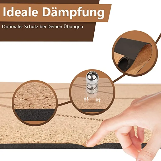 DH FitLife Yogamatte aus Kork & TPE, 183 x 61 x 0,6 cm.