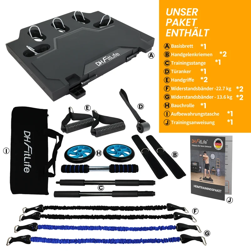 DH FitLife vollständiges Heimtrainingspaket, klappbare Fitnessgeräte für Zuhause