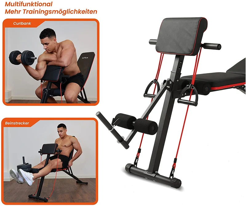 DH FitLife Hantelbank klappbar mit Curlbank und Beinstrecker