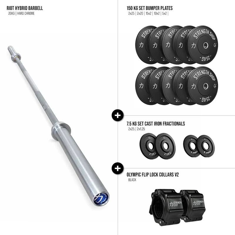Riot Hybrid Barbell & Bumper + Fractional Plates Bundle – 150kg