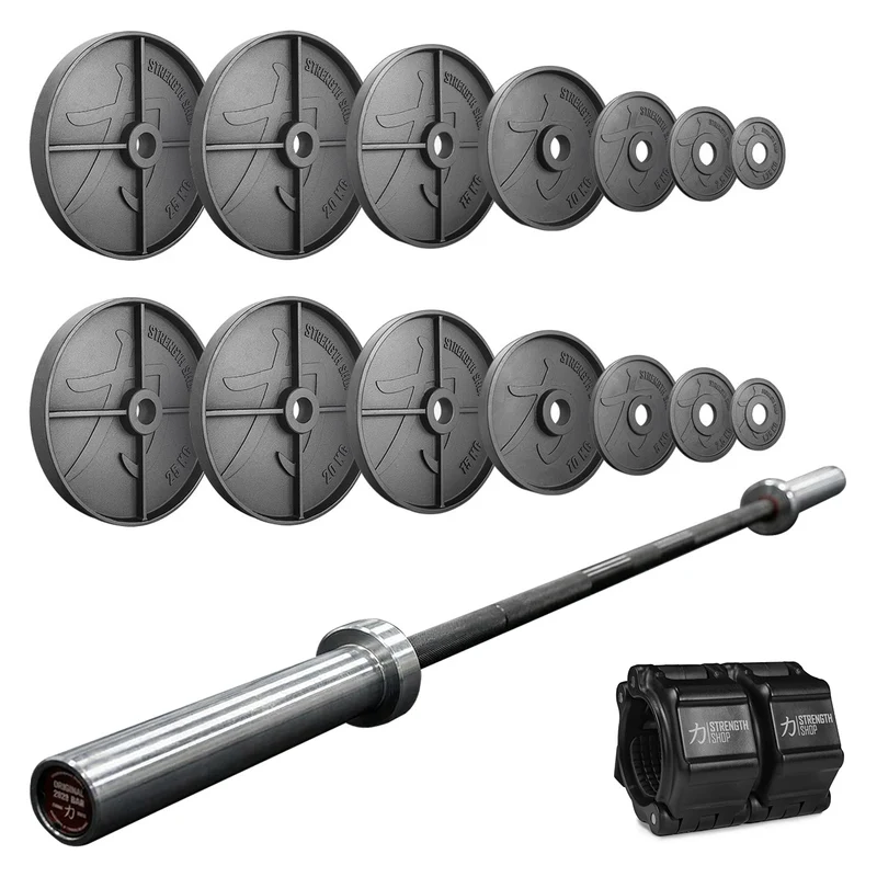 Powerlifter's Legacy Bundle | 157.5KG Deep Dish Cast Iron Plates Plates Set & Power Bar
