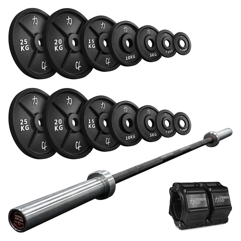 Powerlifter's Iron Bundle | 157.5KG Cast Iron Plates Set & Power Bar