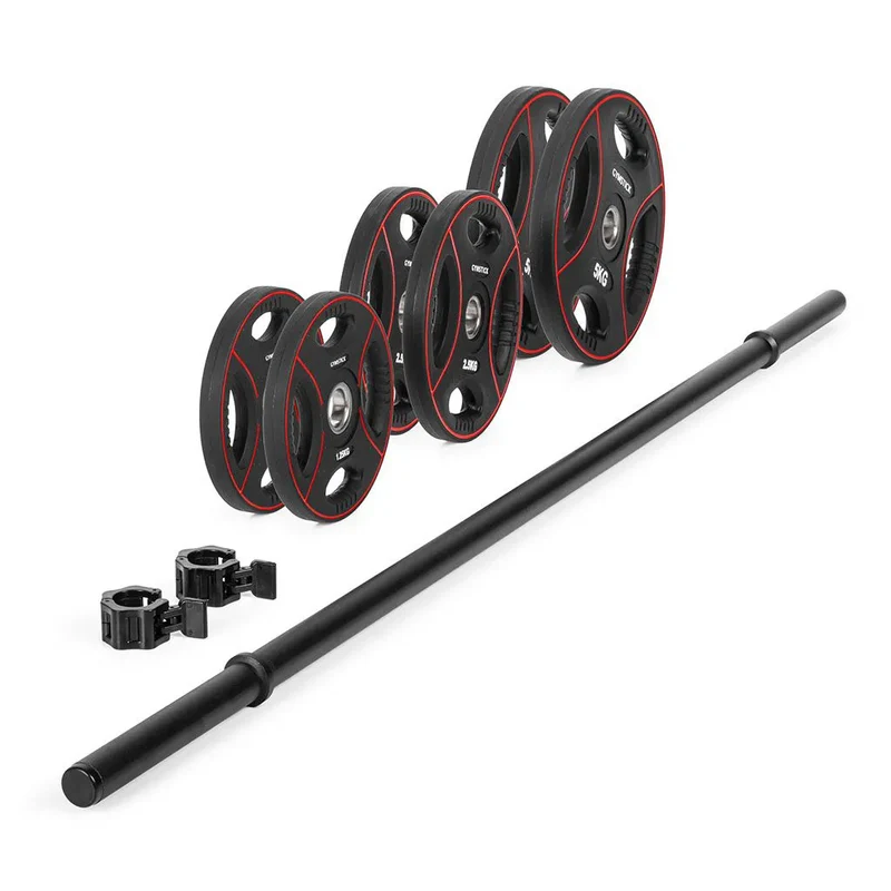 Pro Pump Langhantel Set | Langhantelstande inkl. 8 Hantelscheiben mit Gesamtgewicht: 20 kg | 141 x 3 cm