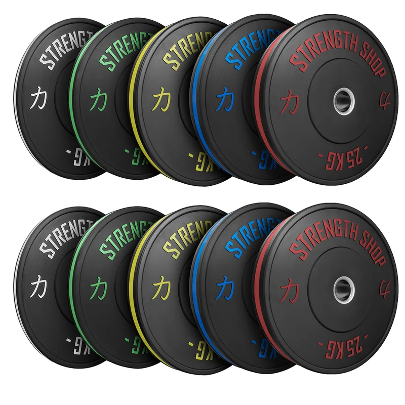 Rubber Bumper Plates w/ Colour Coded Stripe, 5kg-25kg or 150kg Set