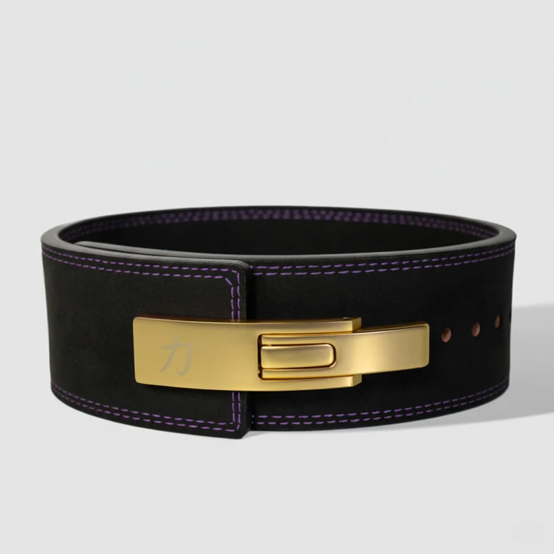 Black w/ Purple Stitching Lever Belt, 10mm - IPF Approved