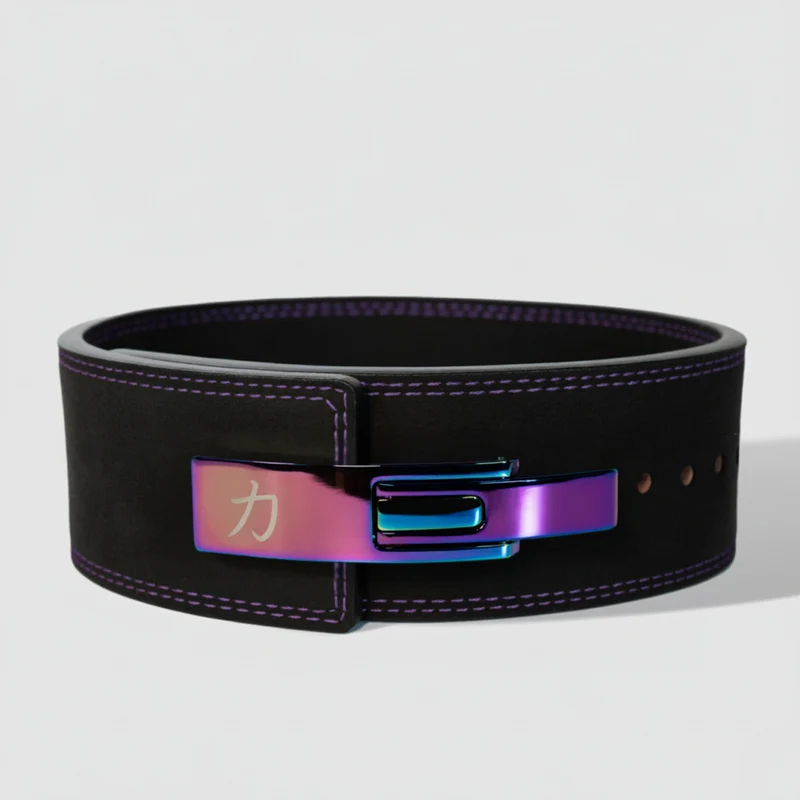Black w/ Purple Stitching Lever Belt, 10mm - IPF Approved