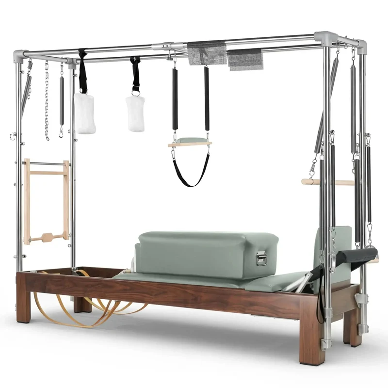 Elina Pilates Reformer Cadillac Klassisch Dunkles Holz – Professionelles Studio-Kombigerät