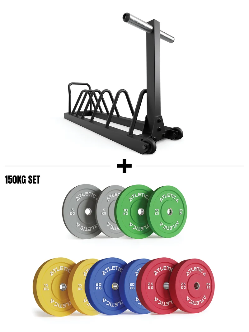 Tusker Vibe Set I Hantelscheibenablage & 150kg Color Bumper Plates