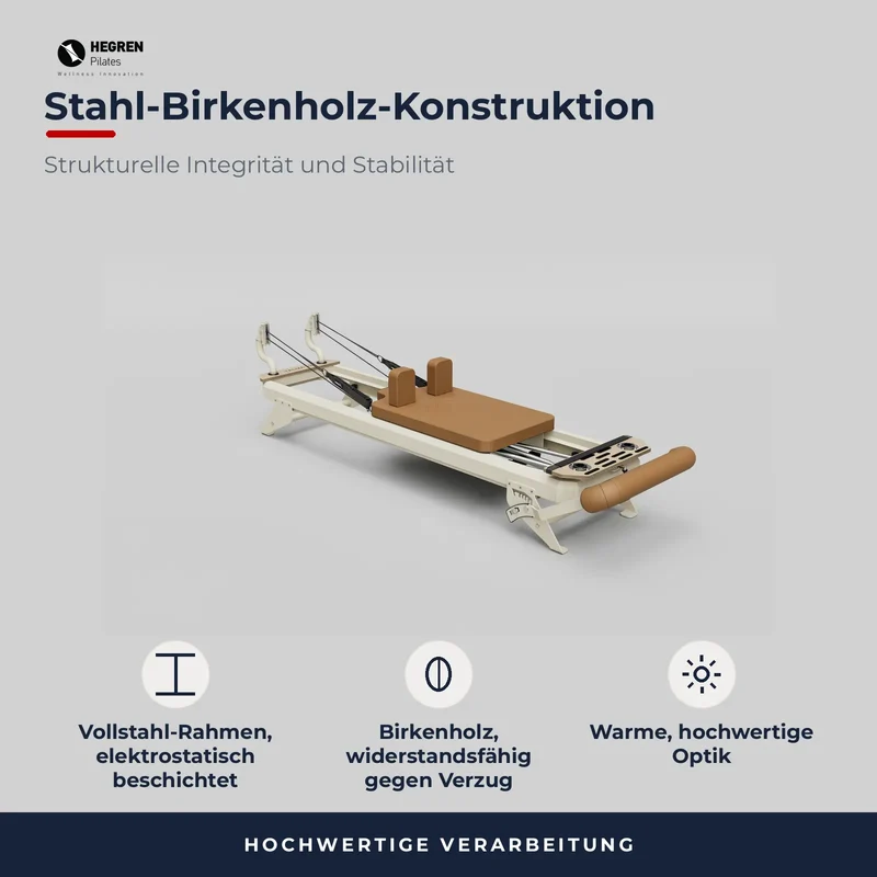 Hegren Reformer TALMA 62 – Premium Studio Reformer (Stahlrahmen, 5-Feder-System, 245 cm)