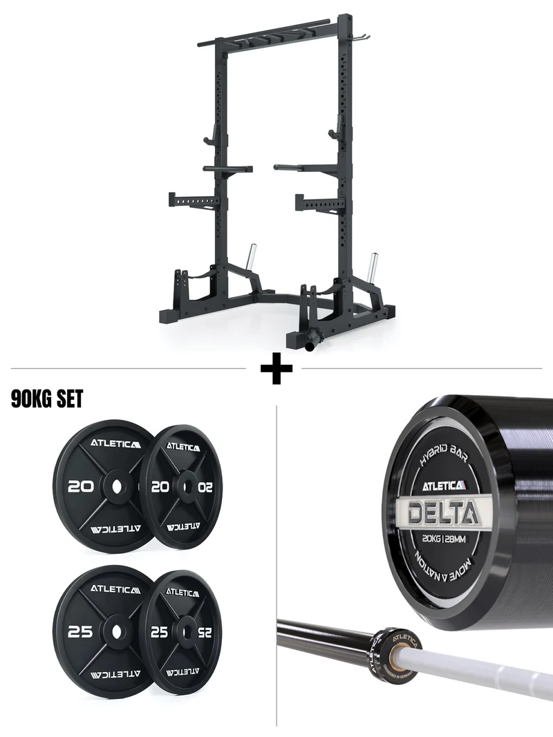 Foundation Set I Squat Rack & Langhantel Delta & 90kg Iron Plates