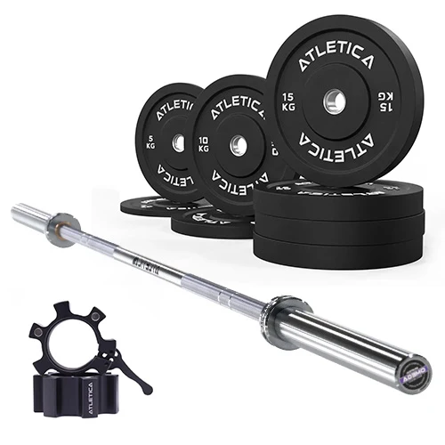 Langhantel SET Omega | Bumper Plates SET Schwarz 90kg | Aluminium Verschlüsse
