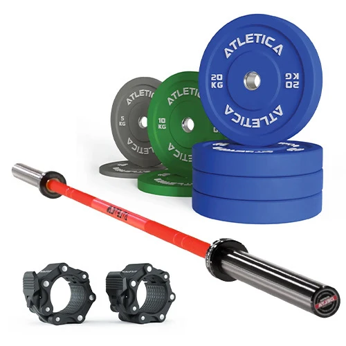 Langhantel Set Delta Electric Red | Color Bumper Plates 110kg | Pro Verschlüsse