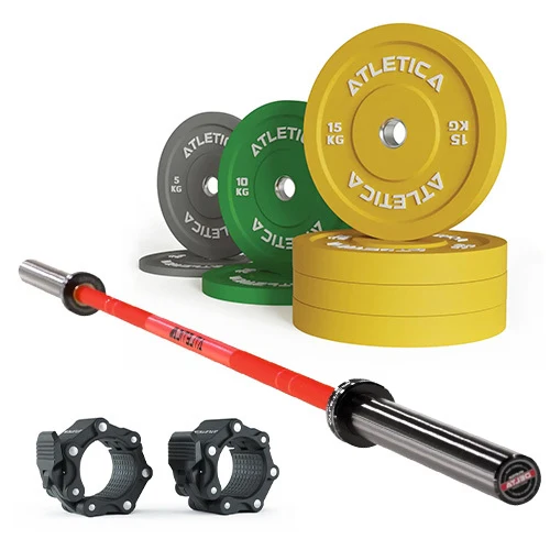 Langhantel Set Delta Electric Red | Color Bumper Plates 90kg | Pro Verschlüsse