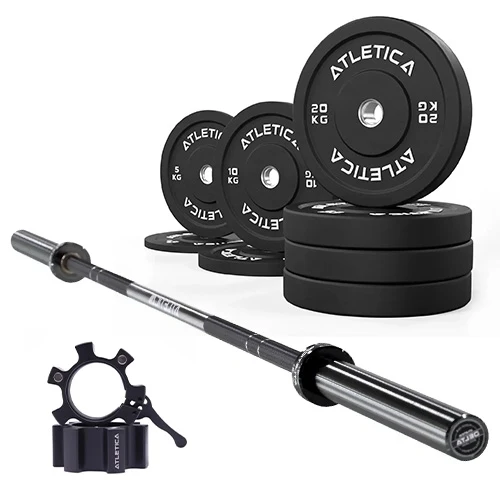 Langhantel SET Delta Triple Black | 110kg Bumper Plates Schwarz | Alu Verschlüsse