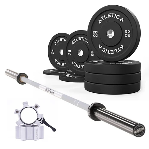Langhantel Set Delta | Bumper Plates Schwarz 110kg | Aluminium Hantelverschlüsse