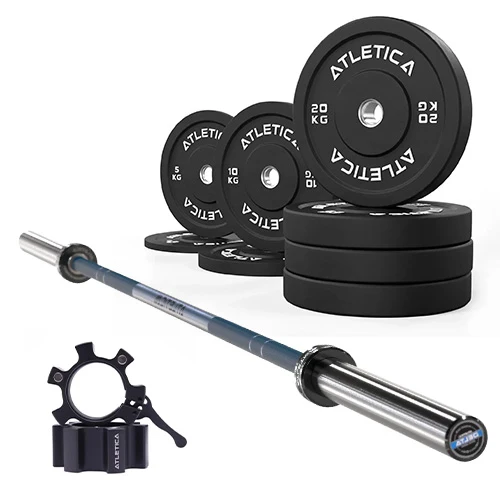 Langhantel Set Delta Dark Blue I Bumper Plates 110 kg I Aluminiumverschlüsse