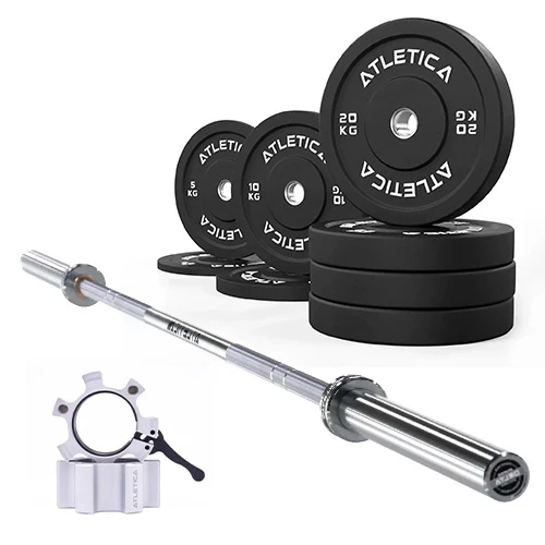 Langhantel Set Delta | Bumper Plates Schwarz 110kg | Aluminium Hantelverschlüsse