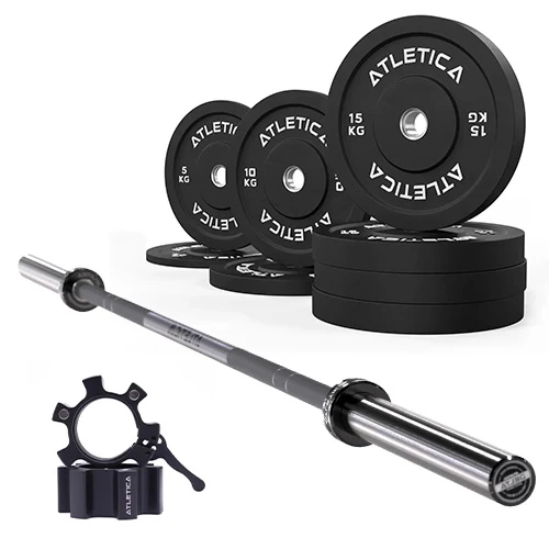 Langhantel Set Delta Battleship Grey | Bumper Plates Schwarz 90kg | Aluminium Hantelverschlüsse