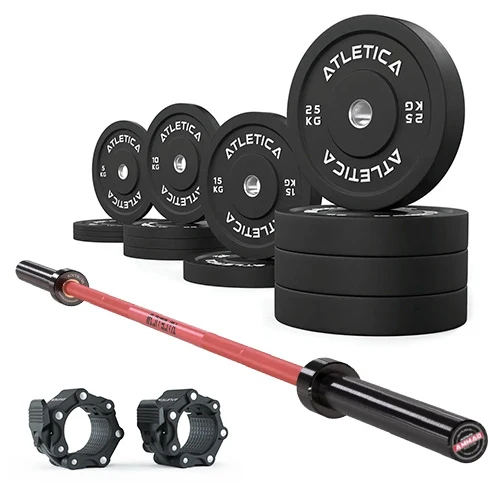 Gamma Langhantel RED | Bumper Plates Schwarz 190kg | Pro Hantelverschlüsse