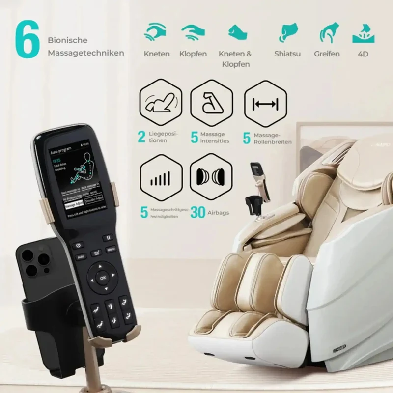 NAIPO R50 Massagesessel – S+L-Schiene 112 cm, 18 Programme, 28 Luftkissen, Wärme