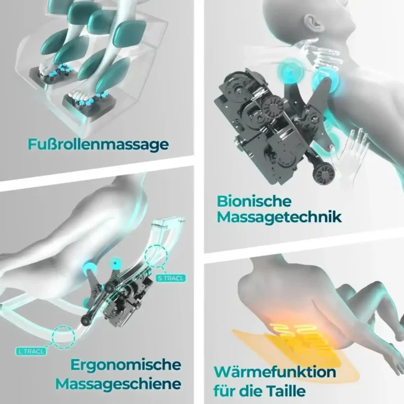 NAIPO Model P A350 Massagesessel – 2D Pro S+L-Schiene, 12 Programme, 24 Luftpolster