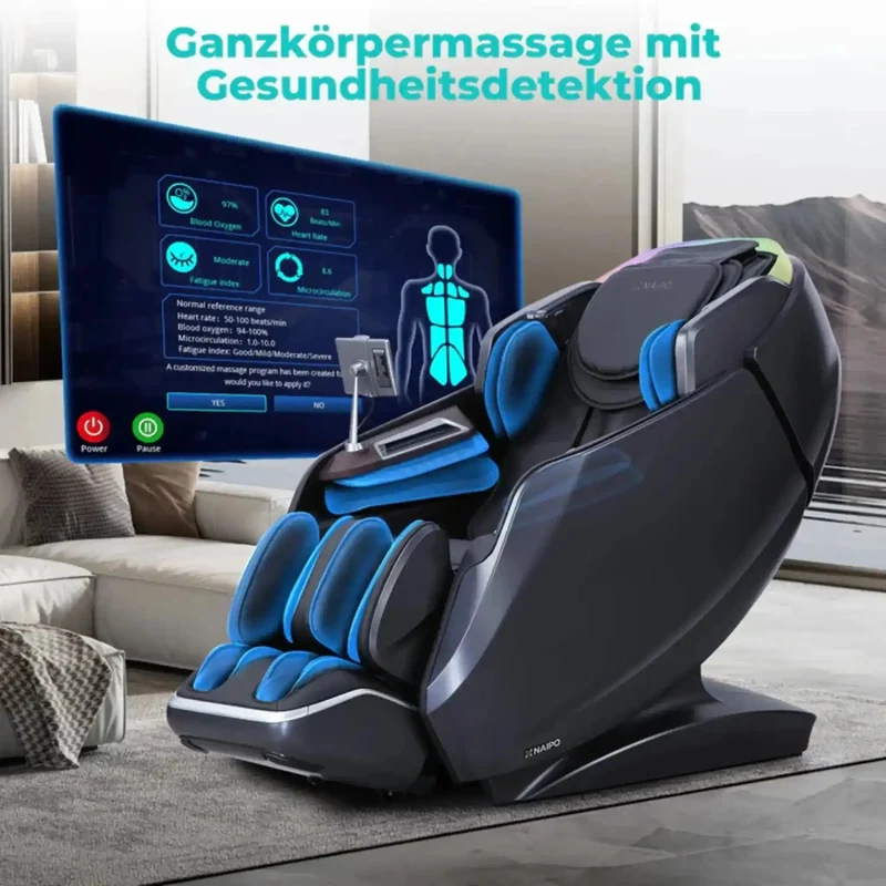 NAIPO S61 4D Massagesessel – S+L-Schiene 130 cm, 20 Programme, 40 Luftkissen