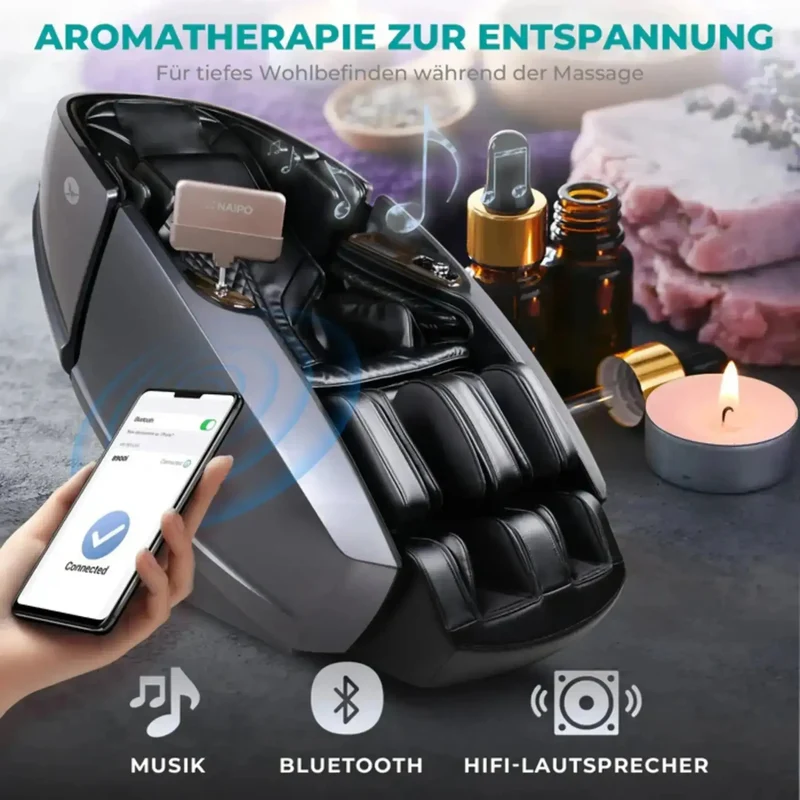 NAIPO Model L Space Capsule Massagesessel – 4D Pro, 121 cm S+L-Schiene, 24 Programme