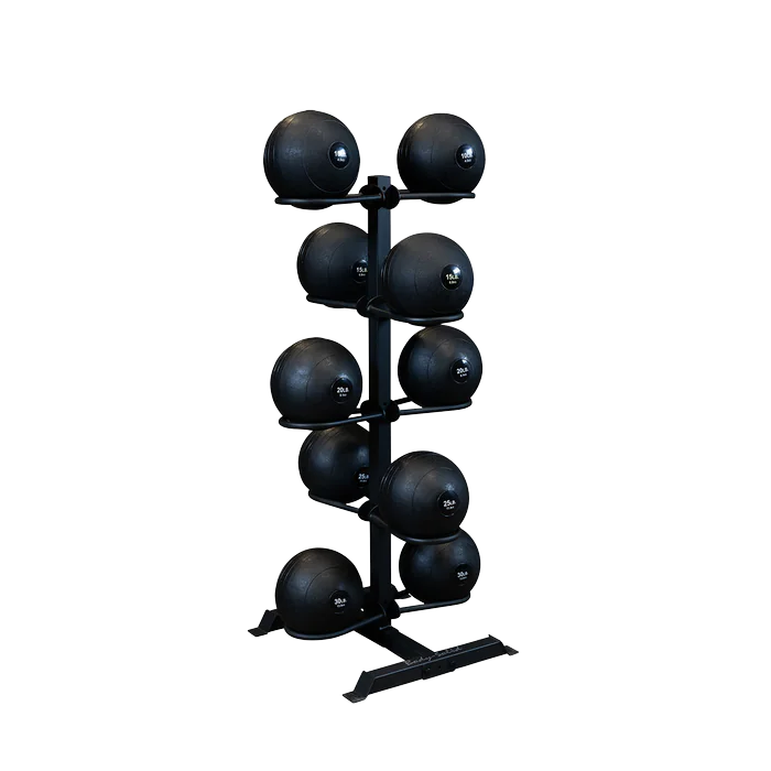 Body Solid Slam Balls With Rack, Black Non-Bounce 10-Inch Core Training, 10-30 Lb