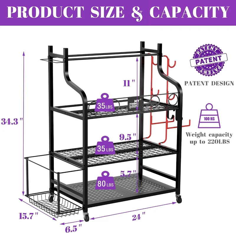 220 Lbs Gym Equipment Storage Rack With 4-Wheel Mobility For Yoga Mats & Fitness Gear