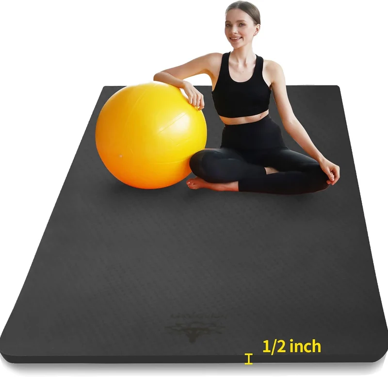 Large Yoga Mat 6' x 4' x 1/2" TPE Non-Slip Cushioned Exercise Mat For Yoga Pilates