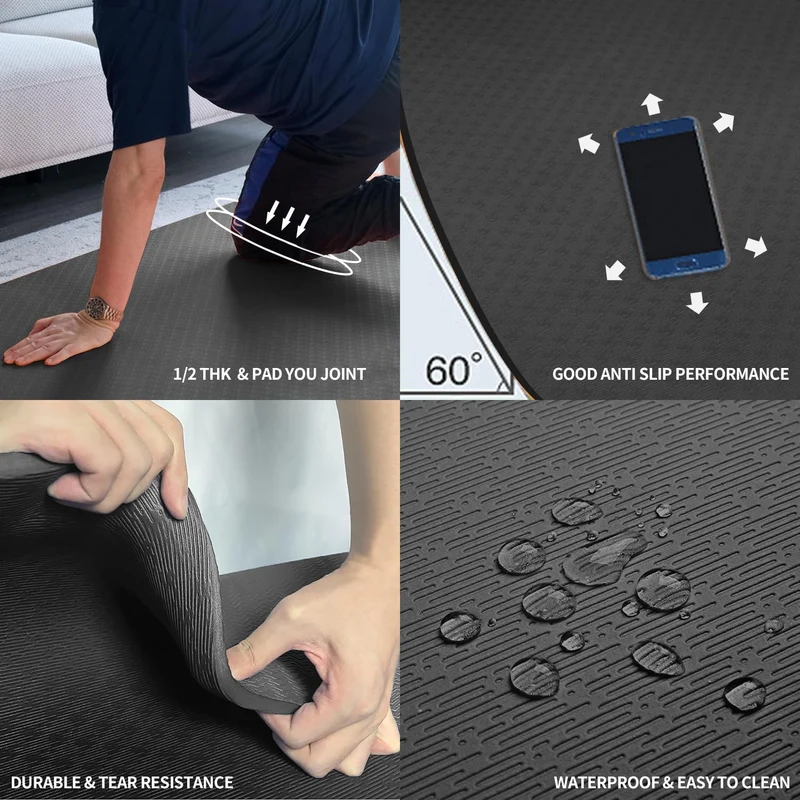 Large Yoga Mat 6' x 4' x 1/2" TPE Non-Slip Cushioned Exercise Mat For Yoga Pilates