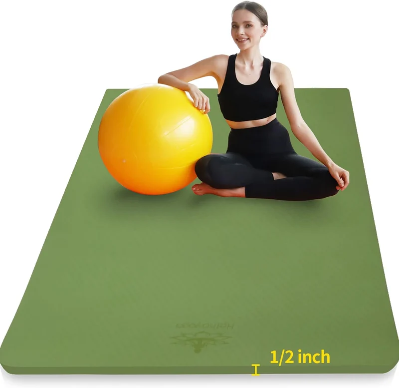 Large Yoga Mat 6' x 4' x 1/2" TPE Non-Slip Cushioned Exercise Mat For Yoga Pilates