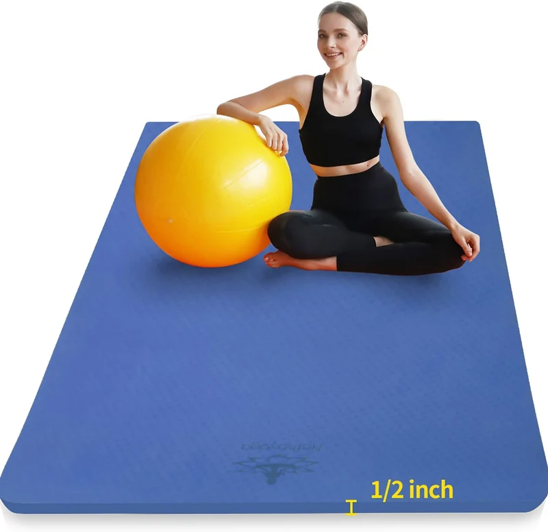Large Yoga Mat 6' x 4' x 1/2" TPE Non-Slip Cushioned Exercise Mat For Yoga Pilates