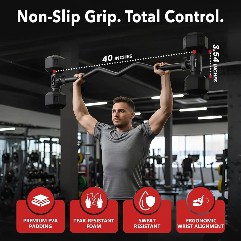 Dumbbell Barbell Converter Bar, Adjustable Heavy-Duty Steel, Secure Clamps, 200 Lb Capacity