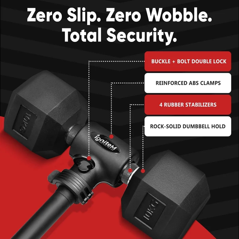 Dumbbell Barbell Converter Bar, Adjustable Heavy-Duty Steel, Secure Clamps, 200 Lb Capacity