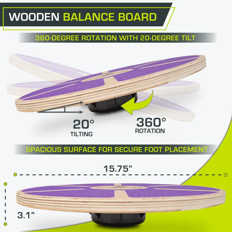 Wooden Balance Board, 15.7-Inch Wobble Trainer With Non-Skid Surface, 300-Lb Capacity