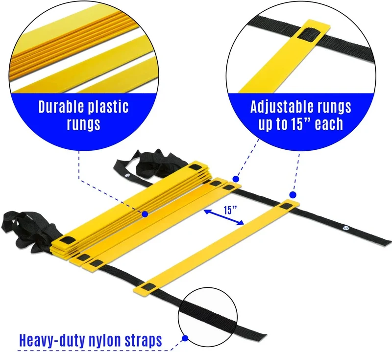 Agility Ladder Training Speed Ladder, 8 Rungs, 11-Foot, Adjustable Straps & Carrying Bag