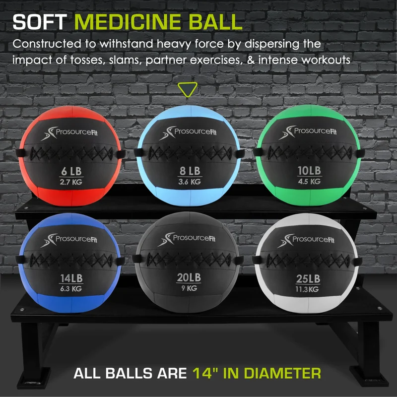 Weighted Wall Ball 6-25 LB, 14-Inch Soft Medicine Ball, Non-Bouncing PU Shell