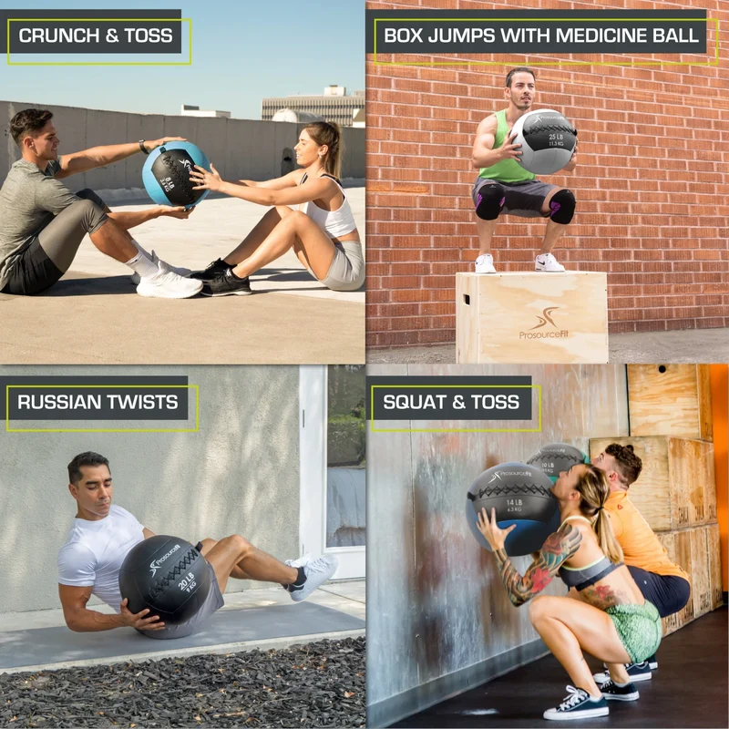 Weighted Wall Ball 6-25 LB, 14-Inch Soft Medicine Ball, Non-Bouncing PU Shell
