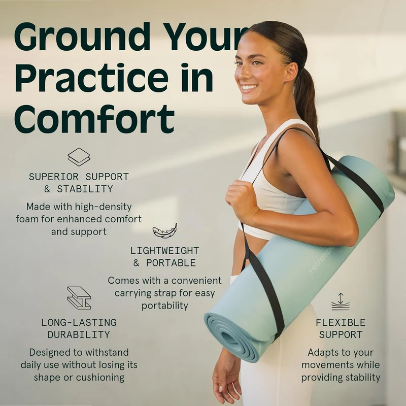 Extra Thick Yoga Mat, 1-Inch Non-Slip Pilates & Fitness Mat With Carrying Strap