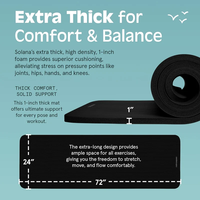 Extra Thick Yoga Mat, 1-Inch Non-Slip Pilates & Fitness Mat With Carrying Strap