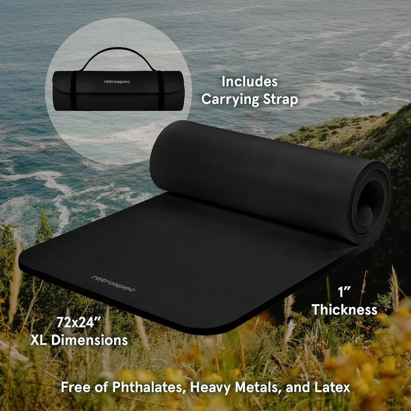 Extra Thick Yoga Mat, 1-Inch Non-Slip Pilates & Fitness Mat With Carrying Strap