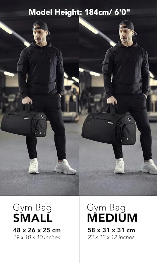 Gym Duffel Bag With Shoe Compartment, Wet Pocket, Waterproof Base & 6 Separate Pockets