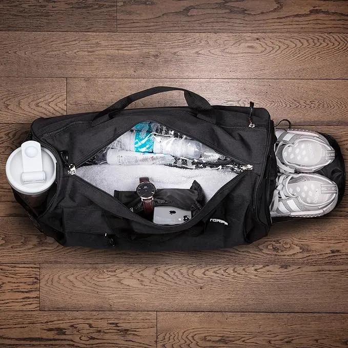 Gym Duffel Bag With Shoe Compartment, Wet Pocket, Waterproof Base & 6 Separate Pockets