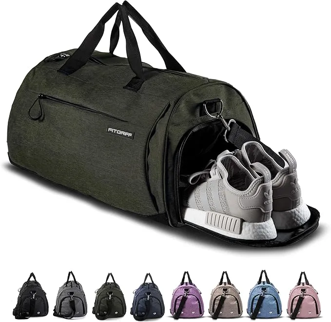 Gym Duffel Bag With Shoe Compartment, Wet Pocket, Waterproof Base & 6 Separate Pockets
